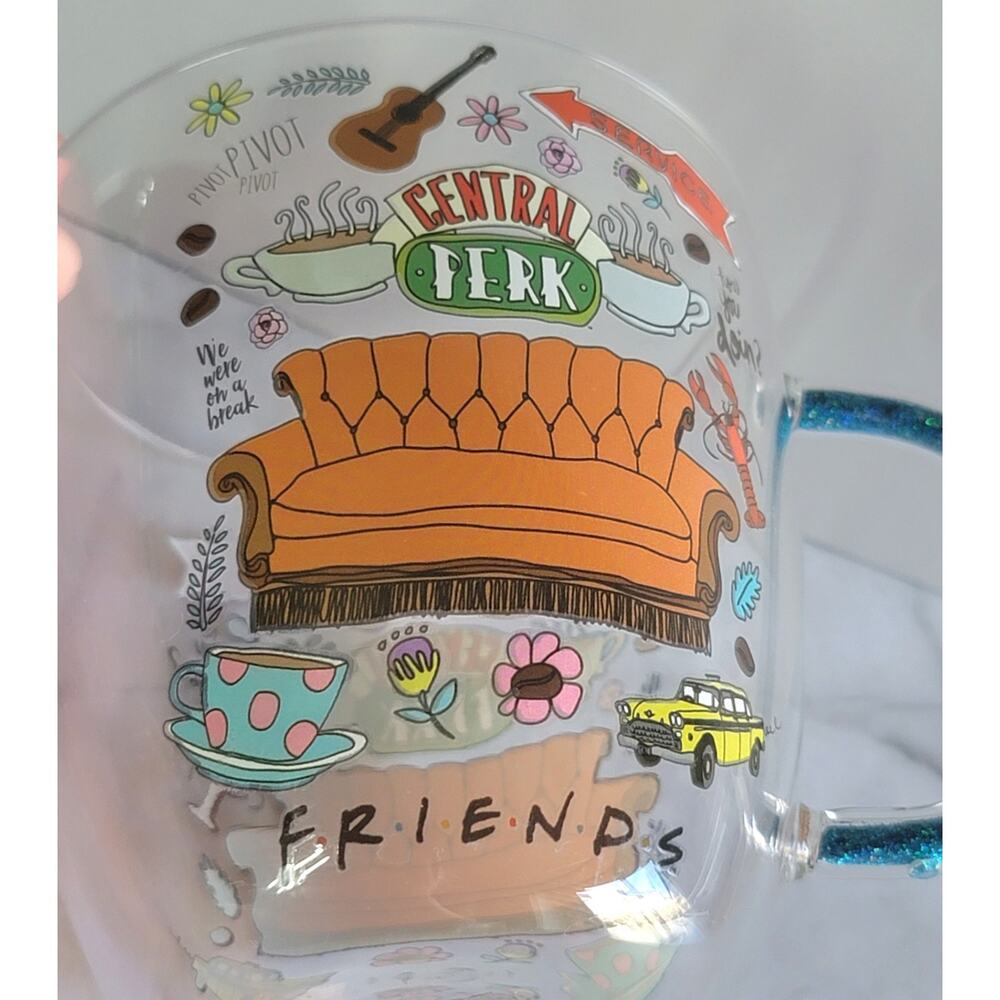 Rare FRIENDS the TV Show CENTRAL PERK Clear Coffee Mug by Silver Buffalo 22 oz - Picture 8 of 12